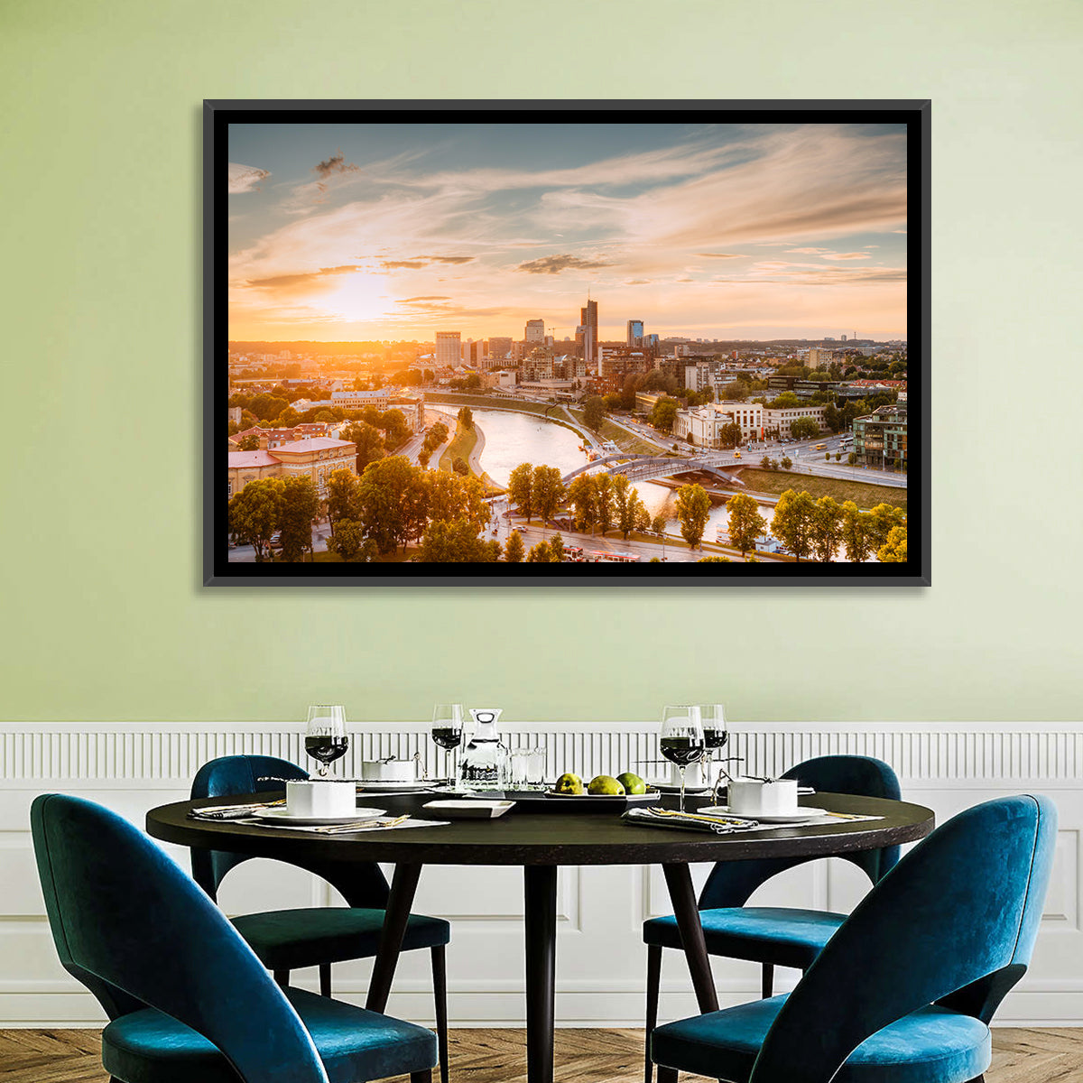 Vilnius Skyline at Golden Hour Wall Art in a room, landscape