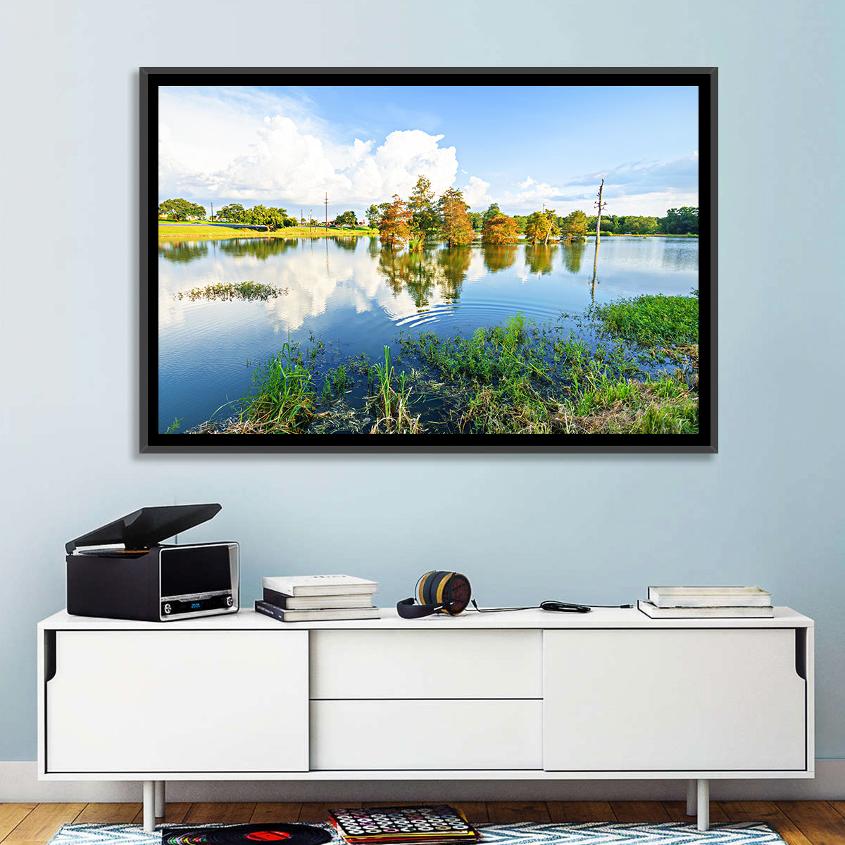 Lafayette Bayou Reflection Wall Art in a room, landscape