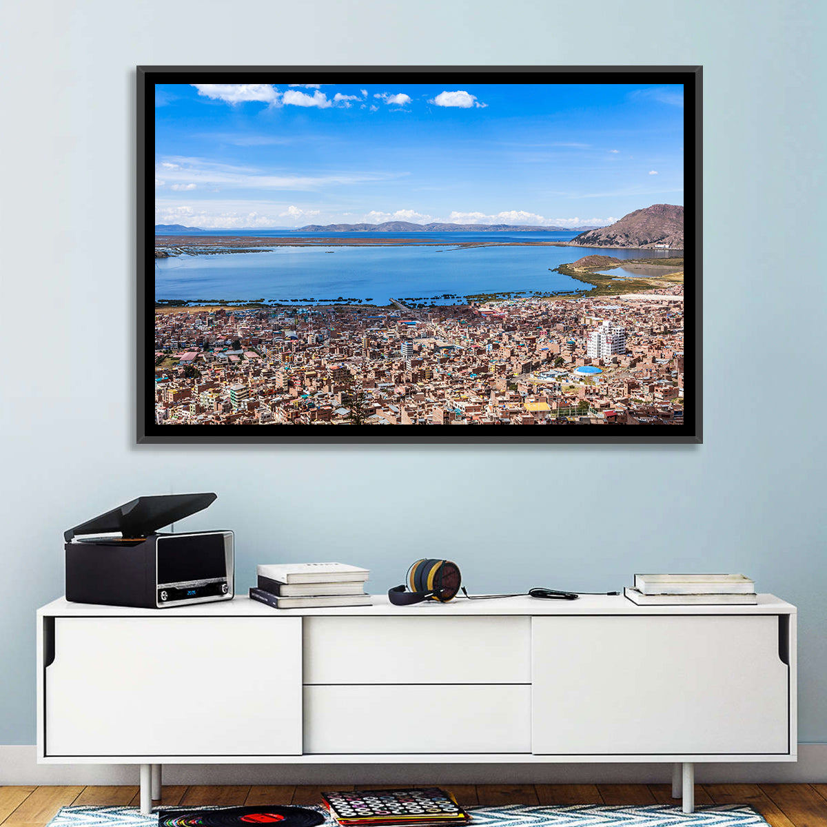 Puno Over Lake Titicaca Wall Art in a room, landscape