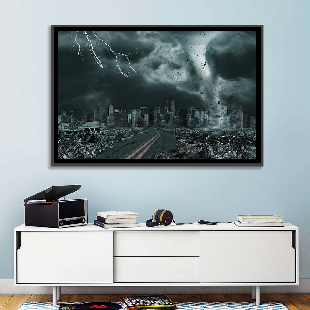 Tornado Over Destroyed City Skyline Wall Art