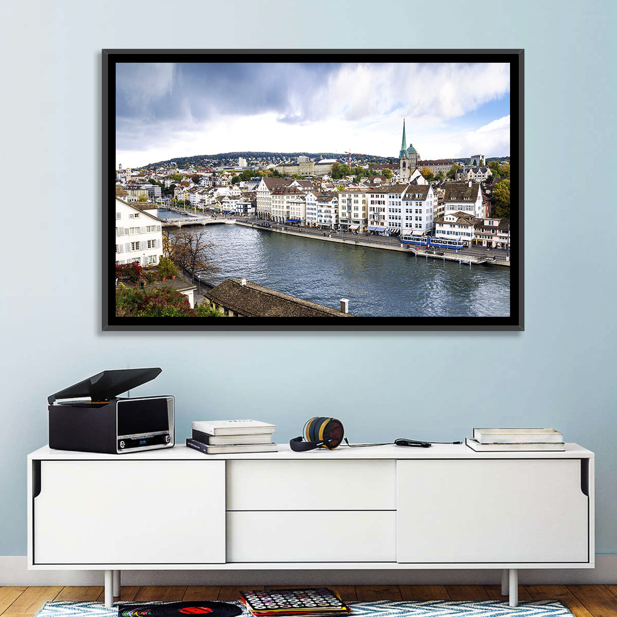 Limmat River at Fraumünster, Zurich Wall Art in a room, landscape