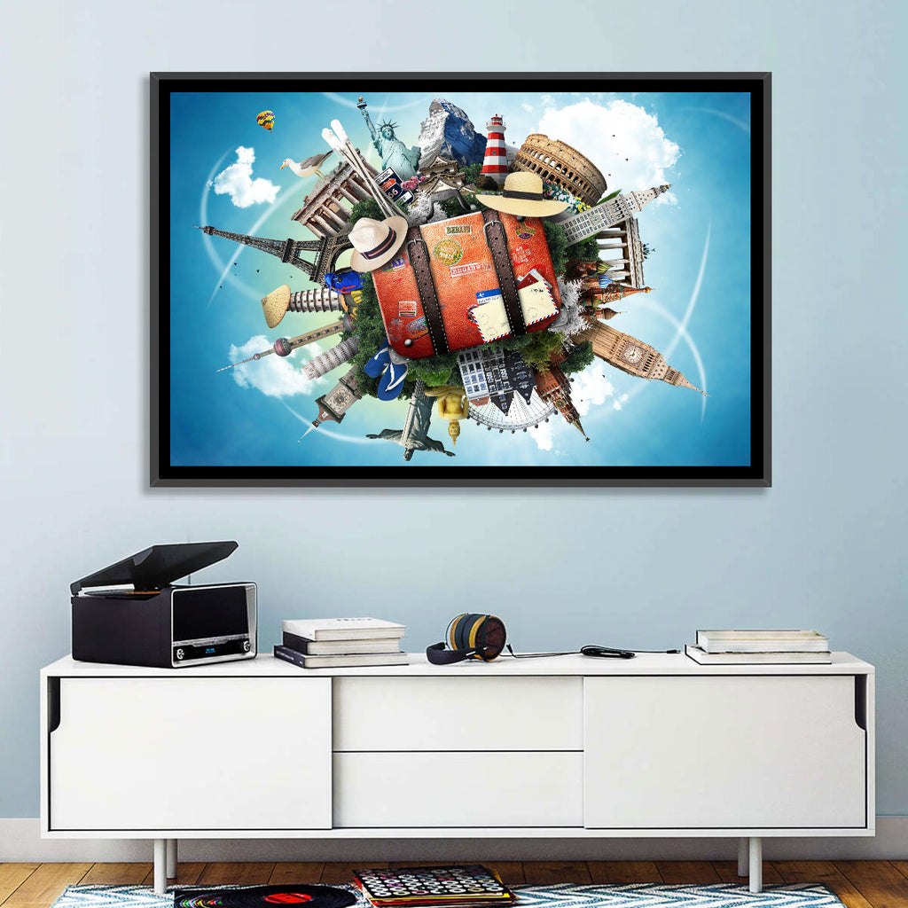 Suitcase and World Landmarks Montage Wall Art
