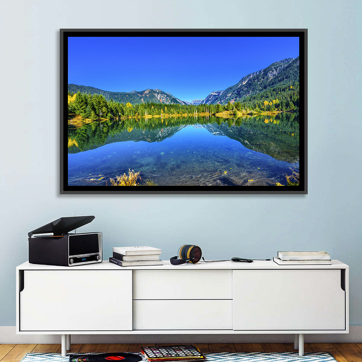 Mt Chikamin Reflection at Gold Lake Wall Art in a room, landscape