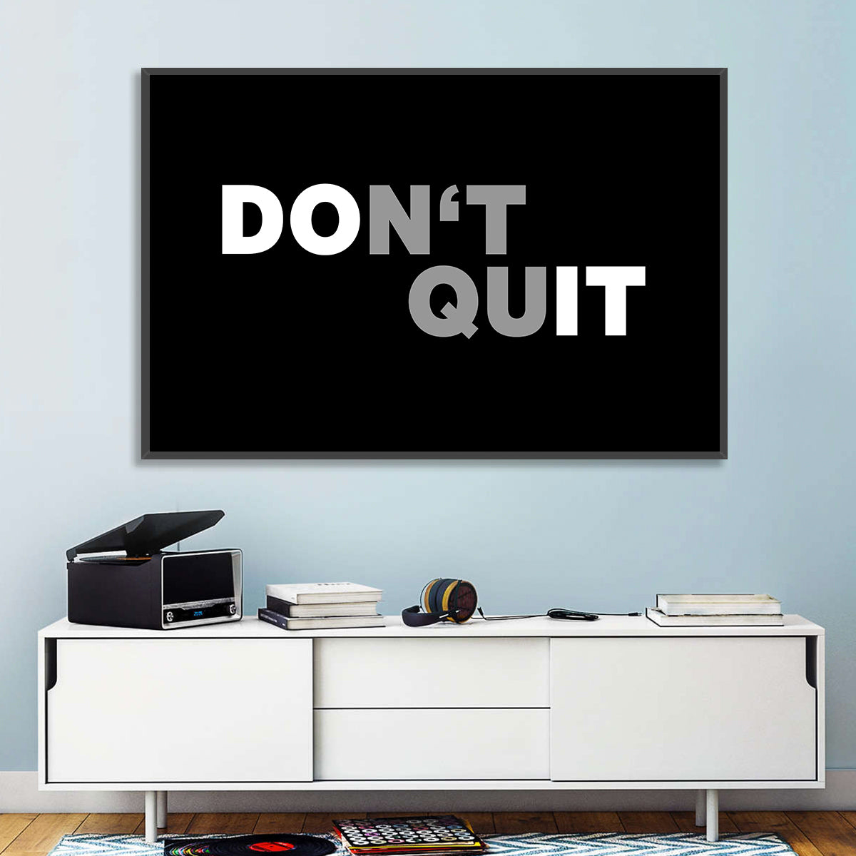 Don't Quit Minimalist Typography Wall Art in a room, landscape