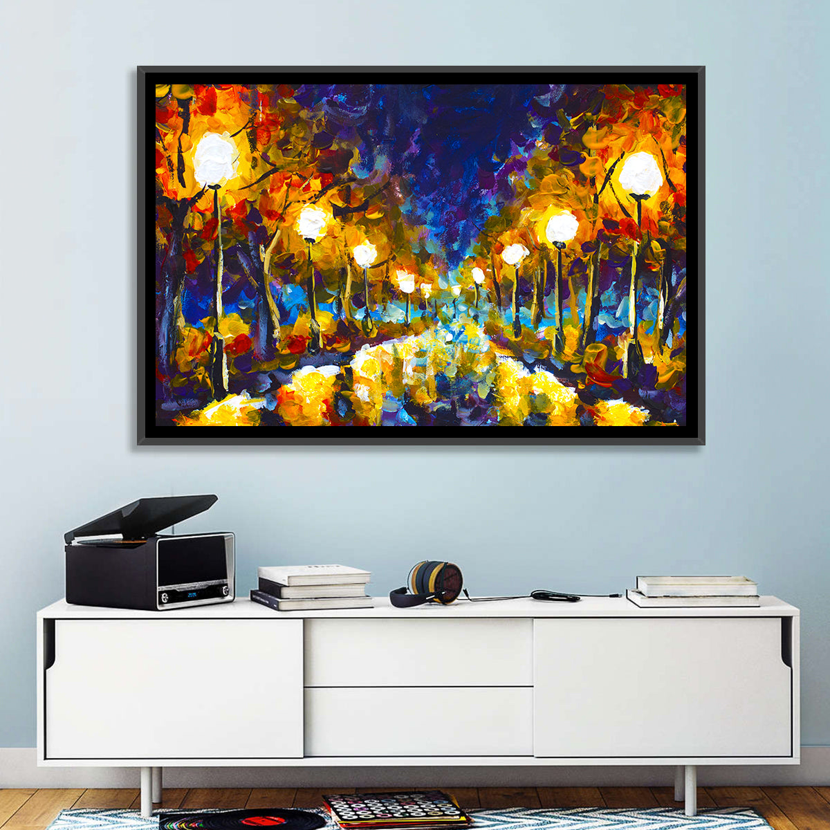 Autumn Evening Park Path Wall Art in a room, landscape