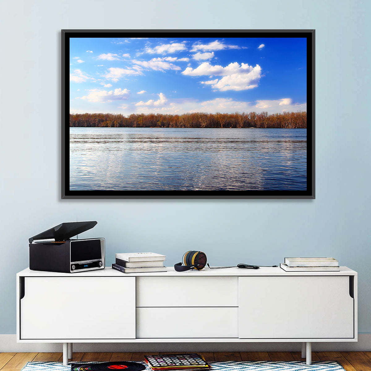 Andalusia Slough Autumn River Wall Art in a room, landscape