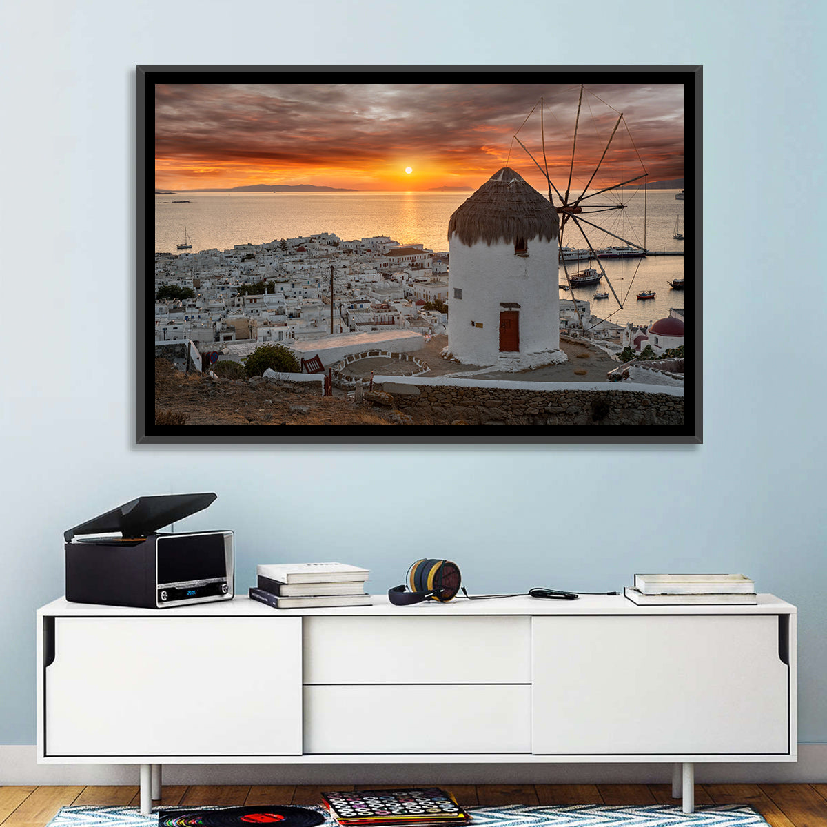 Kato Mili Sunset, Mykonos Wall Art in a room, landscape