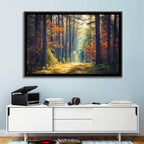 Sunlit Autumn Pine Forest Wall Art