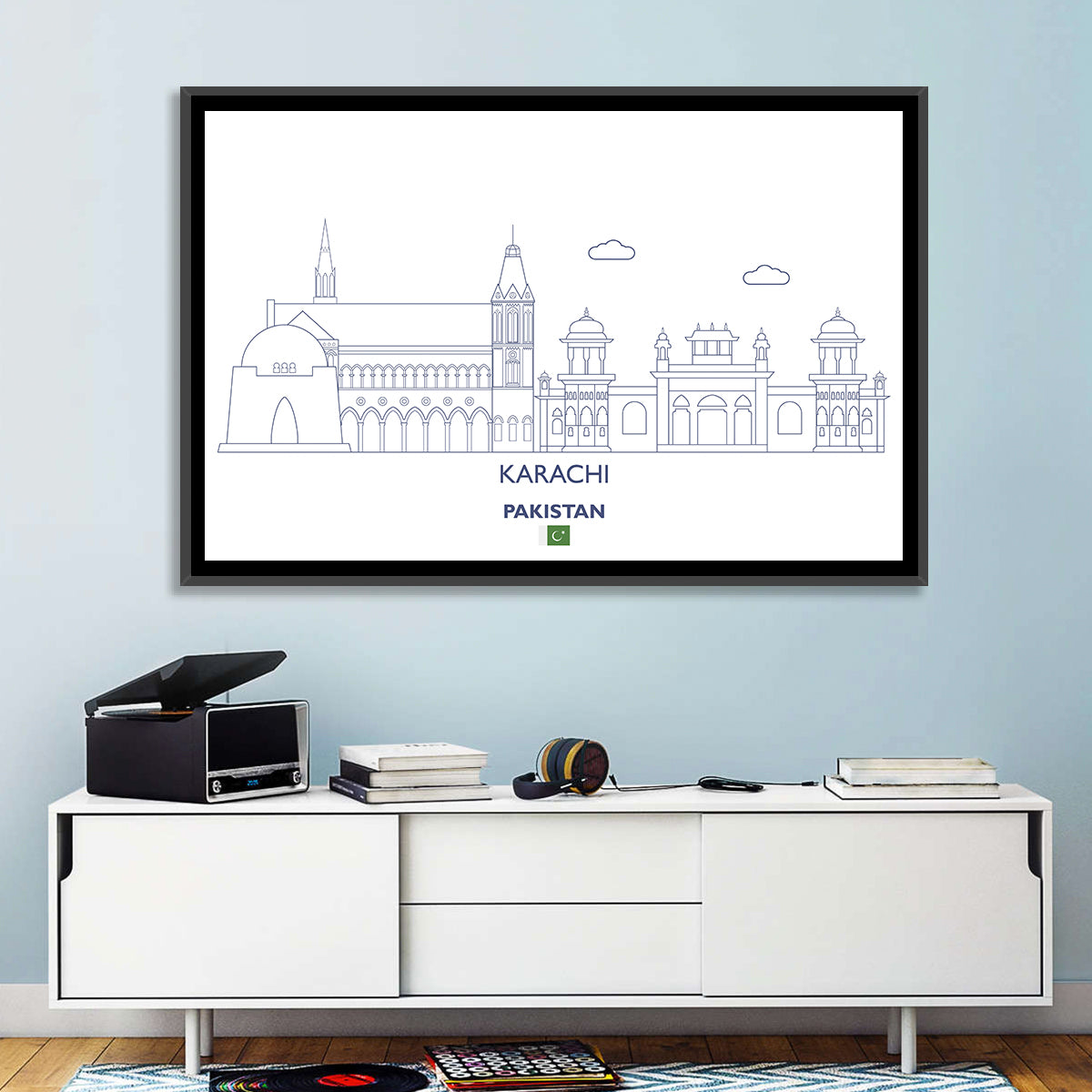 Karachi Skyline with Mazar-e-quaid Wall Art in a room, landscape