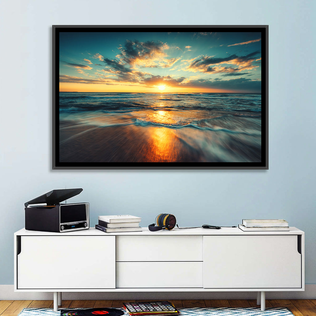 Sunlit Cloudscape Over Beach Wall Art