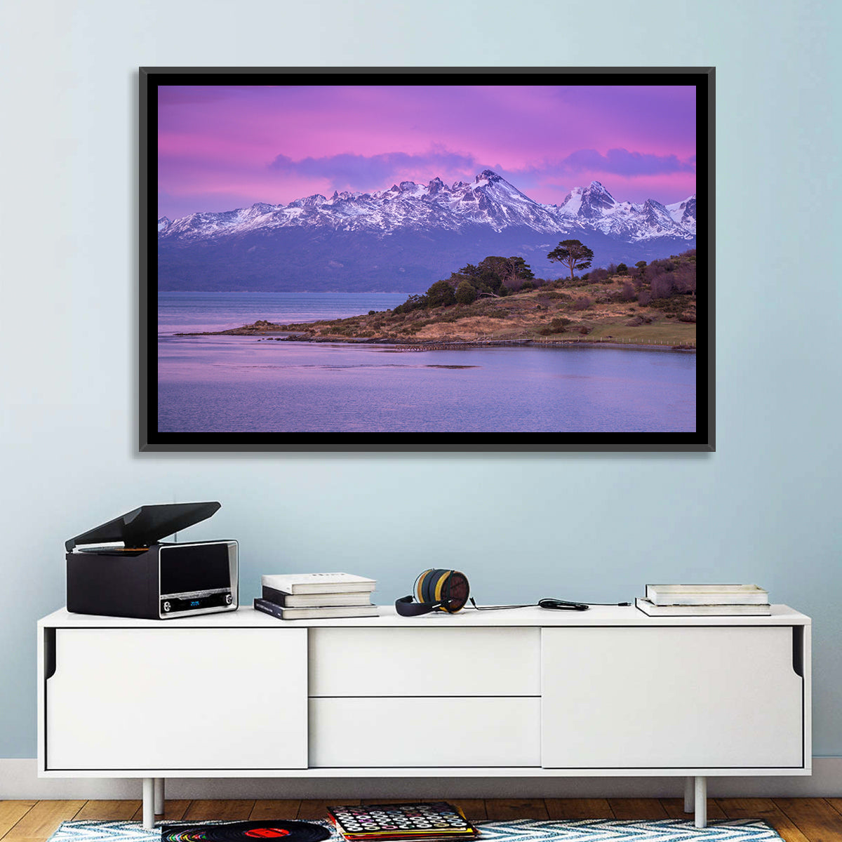 Beagle Channel Purple Dawn Wall Art in a room, landscape