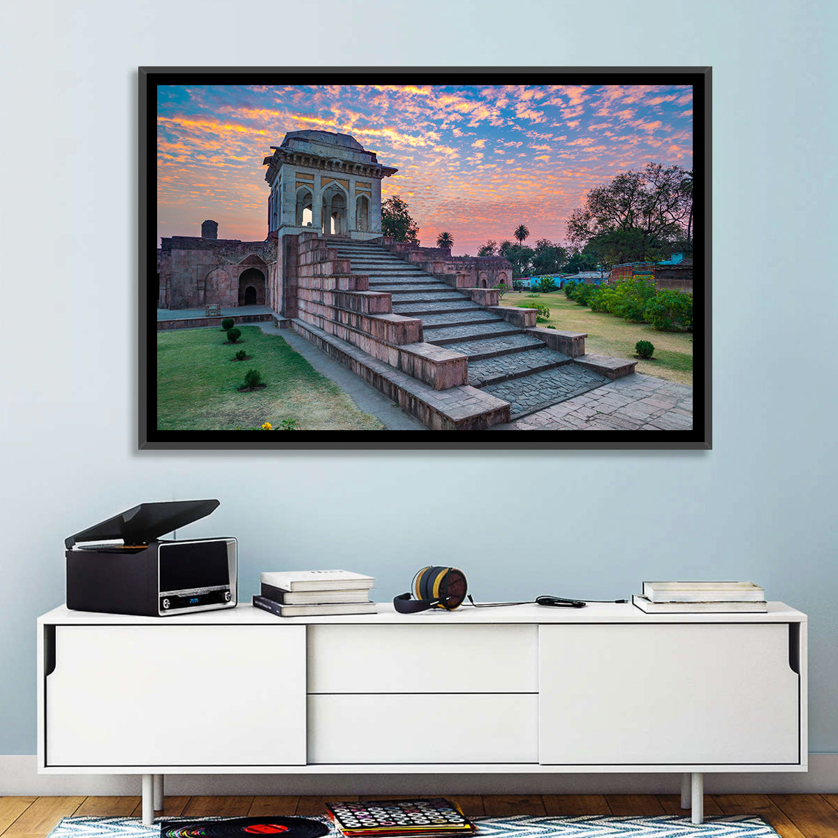 Jahaz Mahal Staircase at Sunset Wall Art in a room, landscape