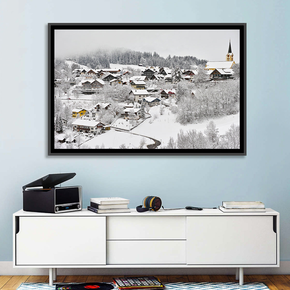 Oberstaufen Winter Village Wall Art in a room, landscape