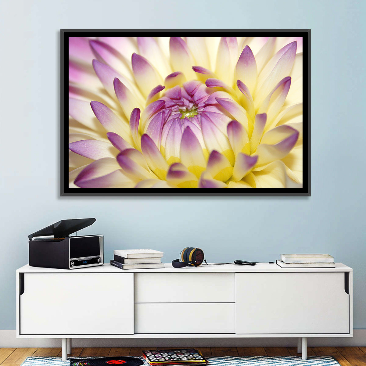 Dahlia Macro Portrait Wall Art in a room, landscape
