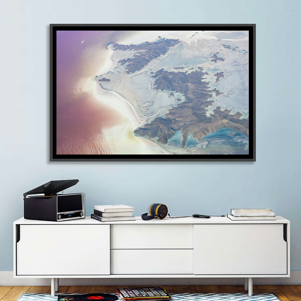 Urmia Lake Aerial View Wall Art in a room, landscape