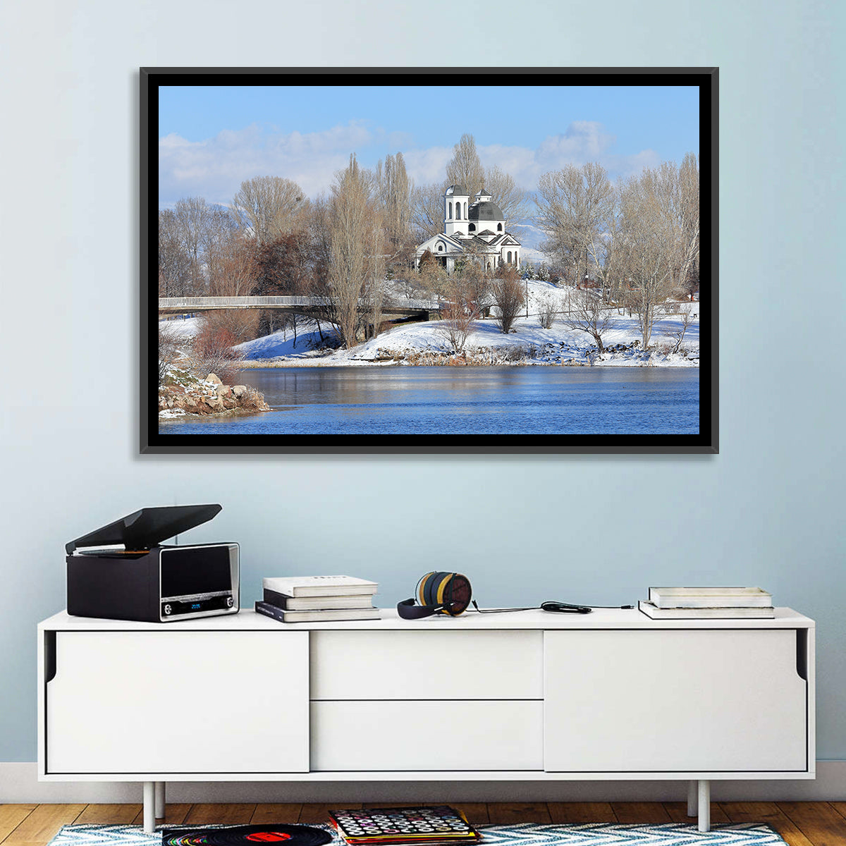 St Naum Ohridski Church by Lake Wall Art in a room, landscape