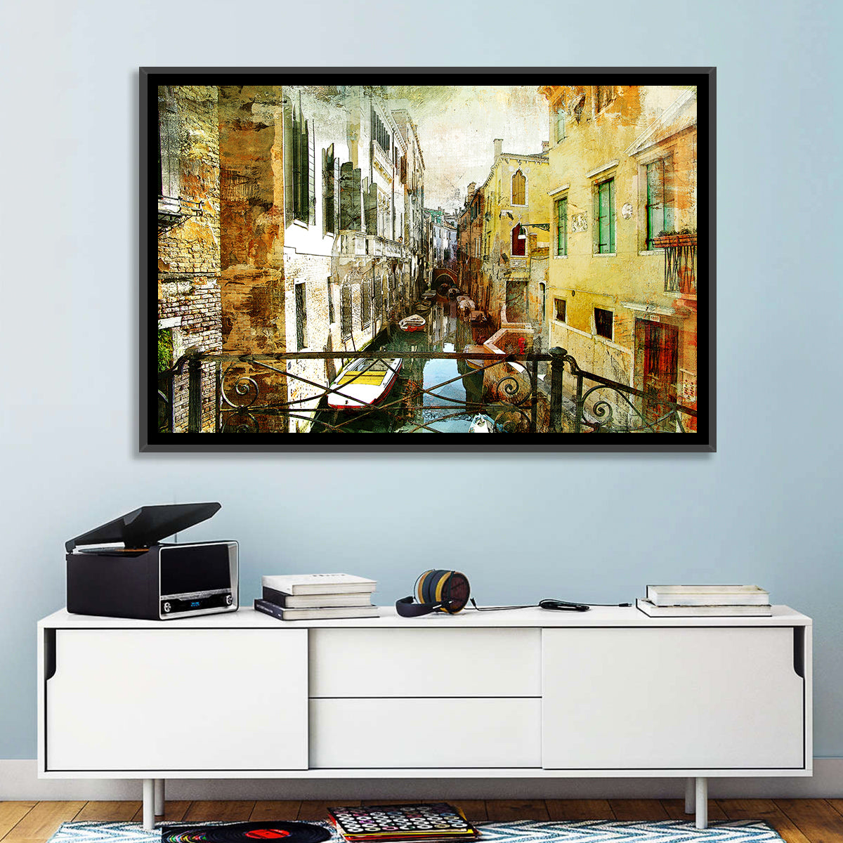 Venice Canal View Wall Art in a room, landscape