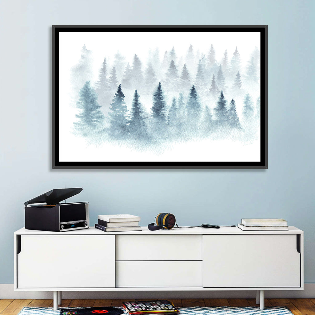 Misty Pine Forest Watercolor Wall Art