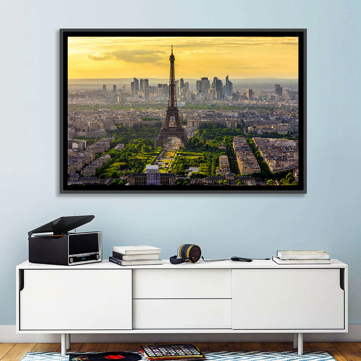 Eiffel Tower at Golden Hour Wall Art in a room, landscape