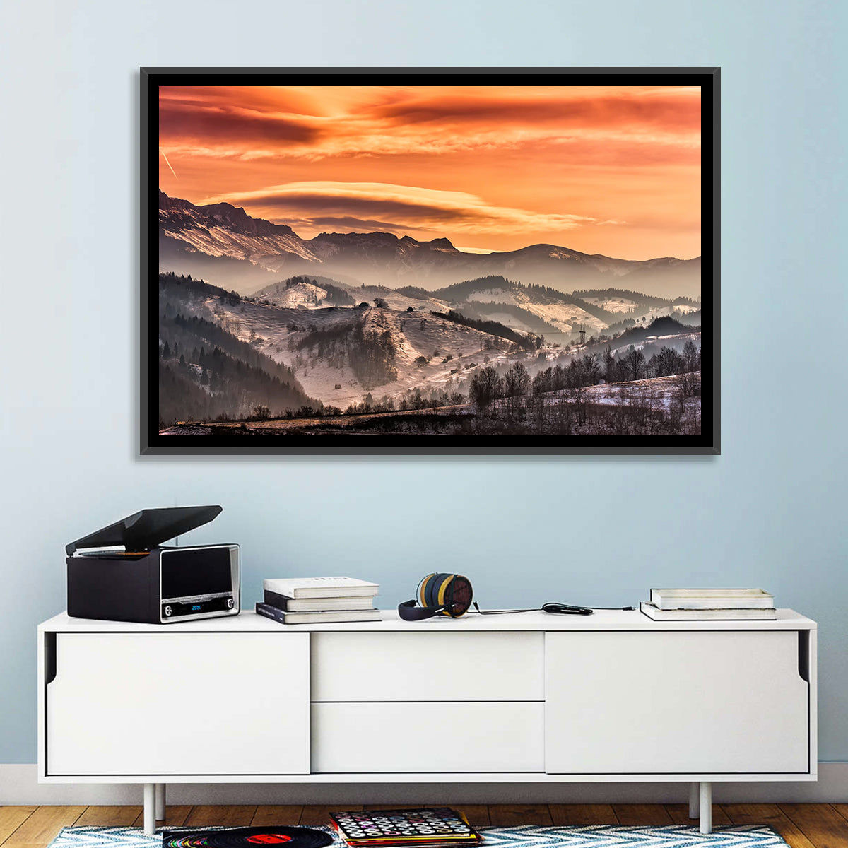 Pestera Mountain Sunrise Wall Art in a room, landscape