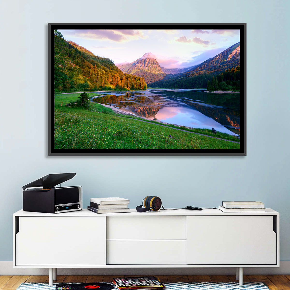 Obersee Reflection, Switzerland Wall Art in a room, landscape