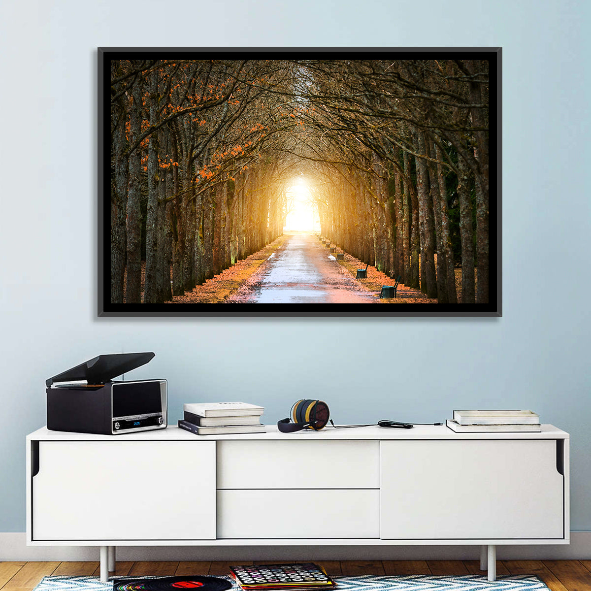 Autumn Oak Tunnel Wall Art in a room, landscape