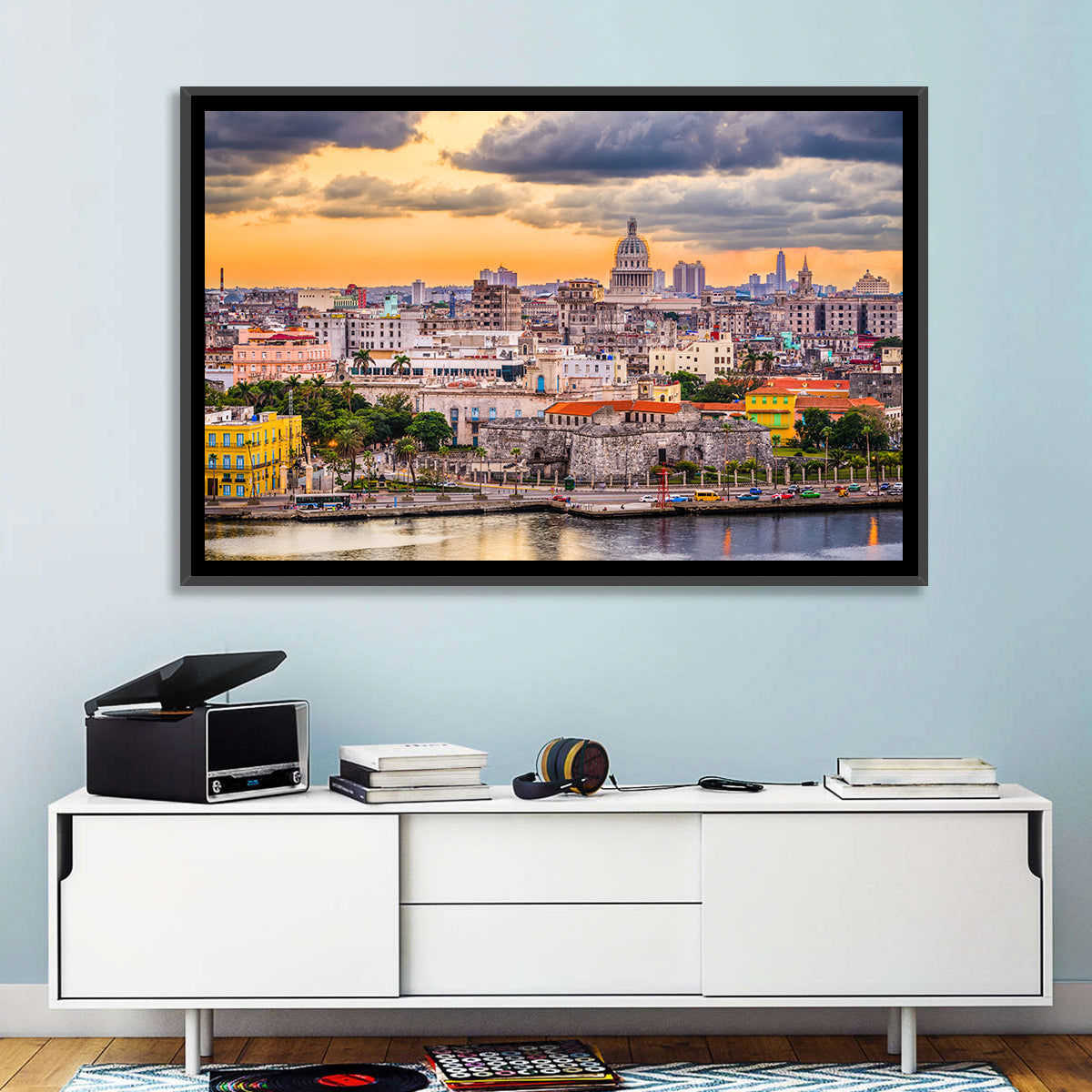 Havana Waterfront at Sunset Wall Art in a room, landscape