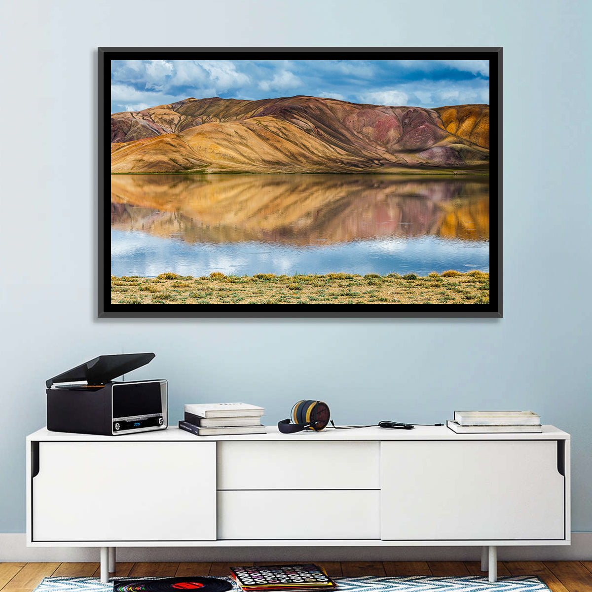 Bulunkul Lake Reflection Wall Art in a room, landscape