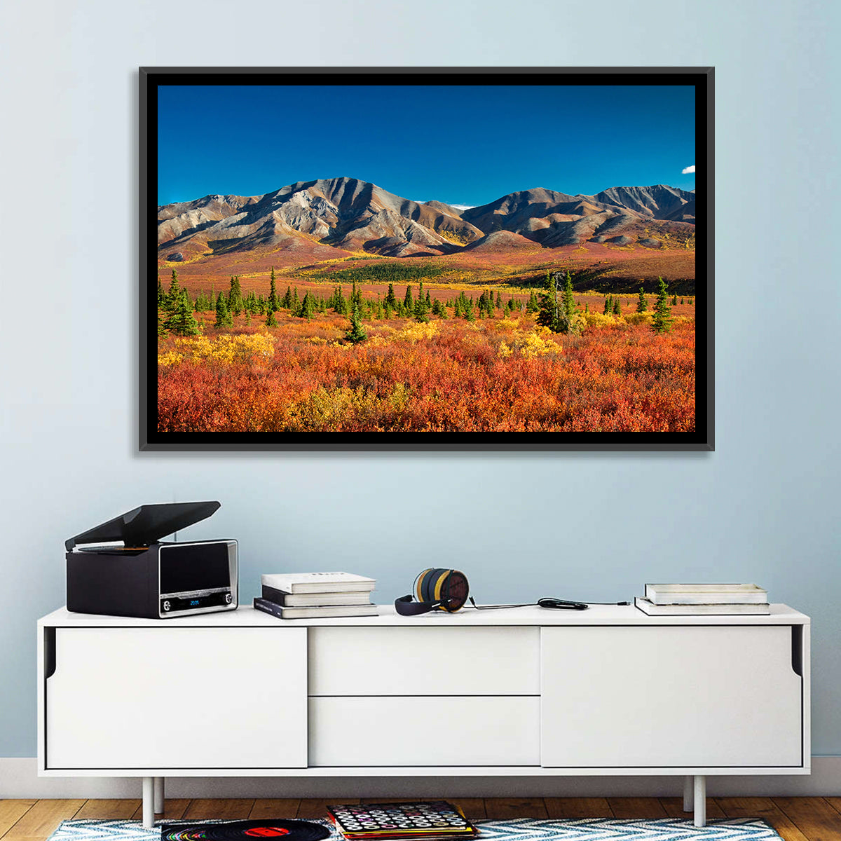 Denali Autumn Peaks Wall Art in a room, landscape