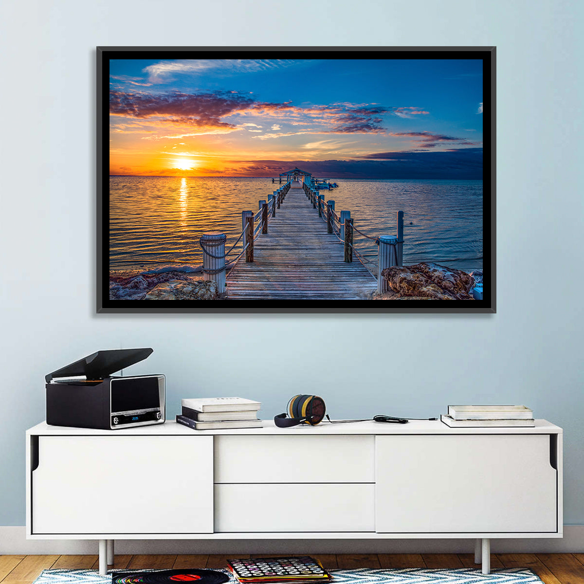 Islamorada Pier at Golden Hour Wall Art in a room, landscape