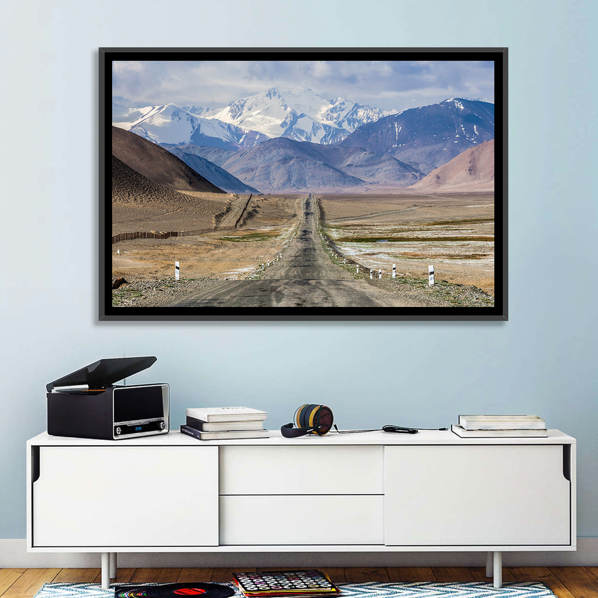 Pamir Mountain Road Wall Art in a room, landscape