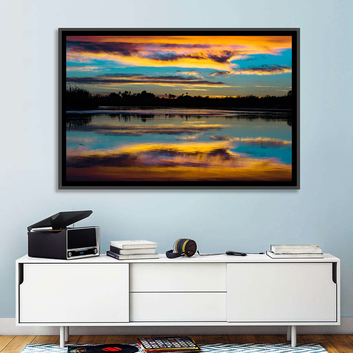 Colorado River Dusk Reflection Wall Art in a room, landscape