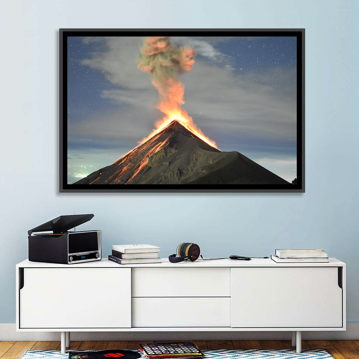 Fuego Night Eruption Wall Art in a room, landscape
