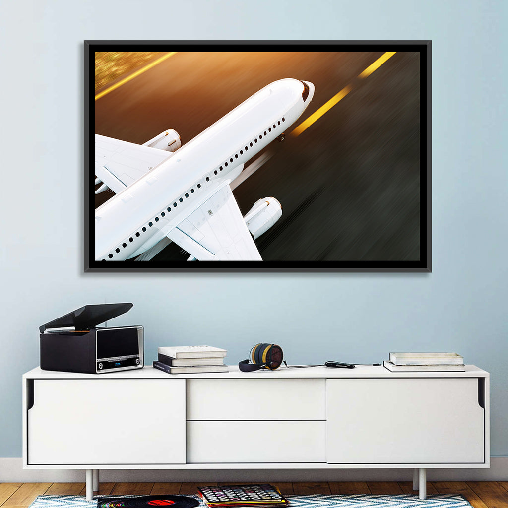 Commercial Jet Takeoff at Sunset Wall Art