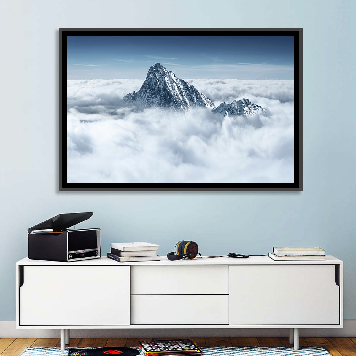 Peaks Above Clouds Wall Art in a room, landscape