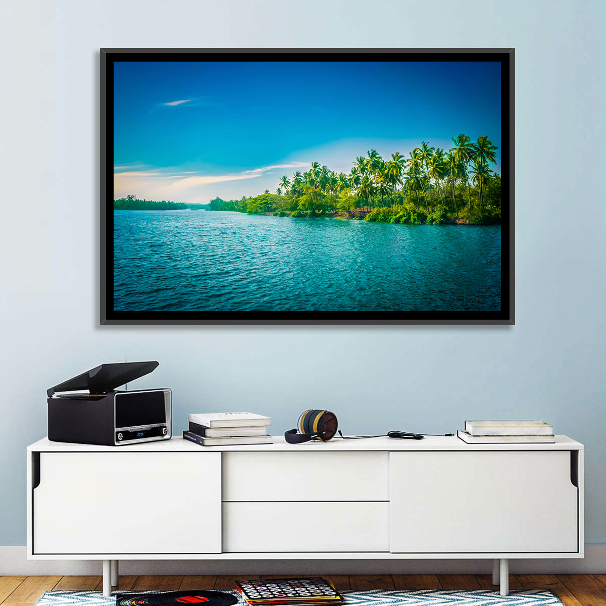 Tropical River in India Wall Art in a room, landscape