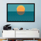 Teal Ocean Sunset Illustration Wall Art
