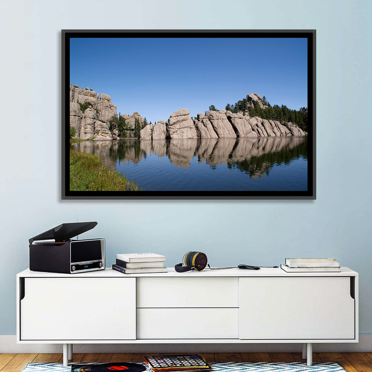 Sylvan Lake Reflection Wall Art in a room, landscape