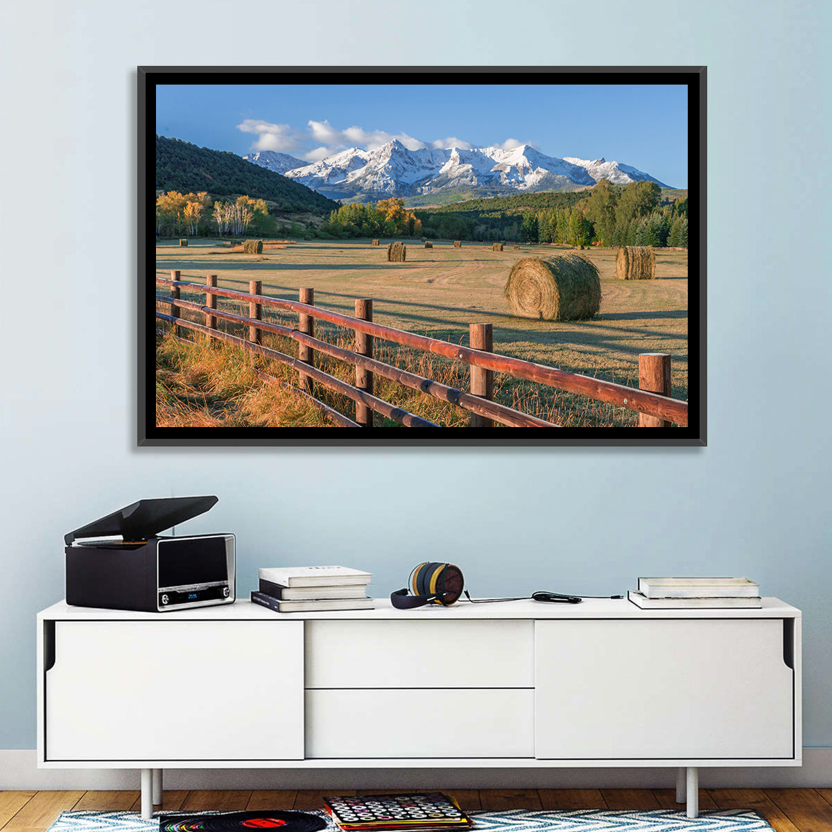 Colorado Hay Bales Wall Art in a room, landscape