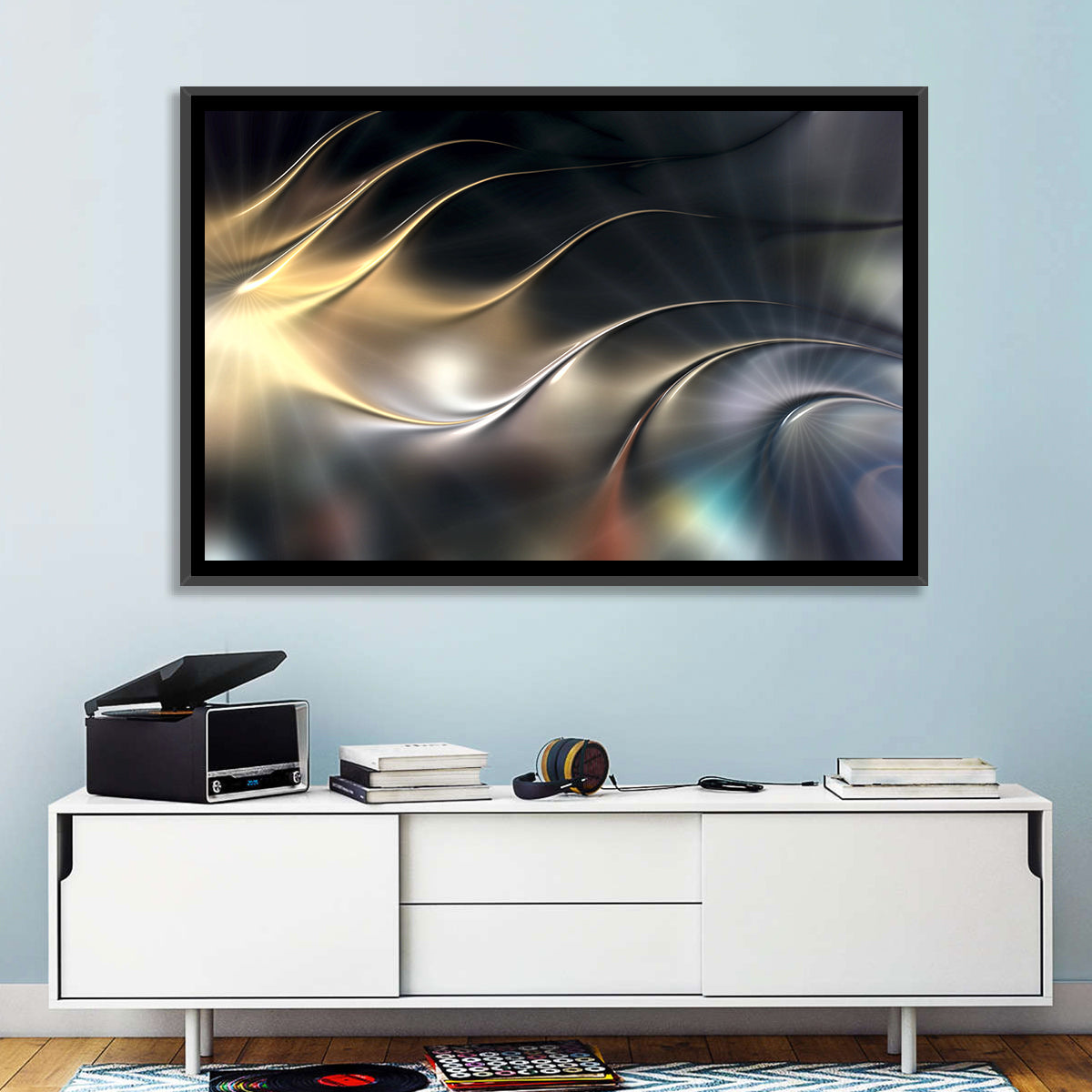 Luminous Metallic Wave Wall Art