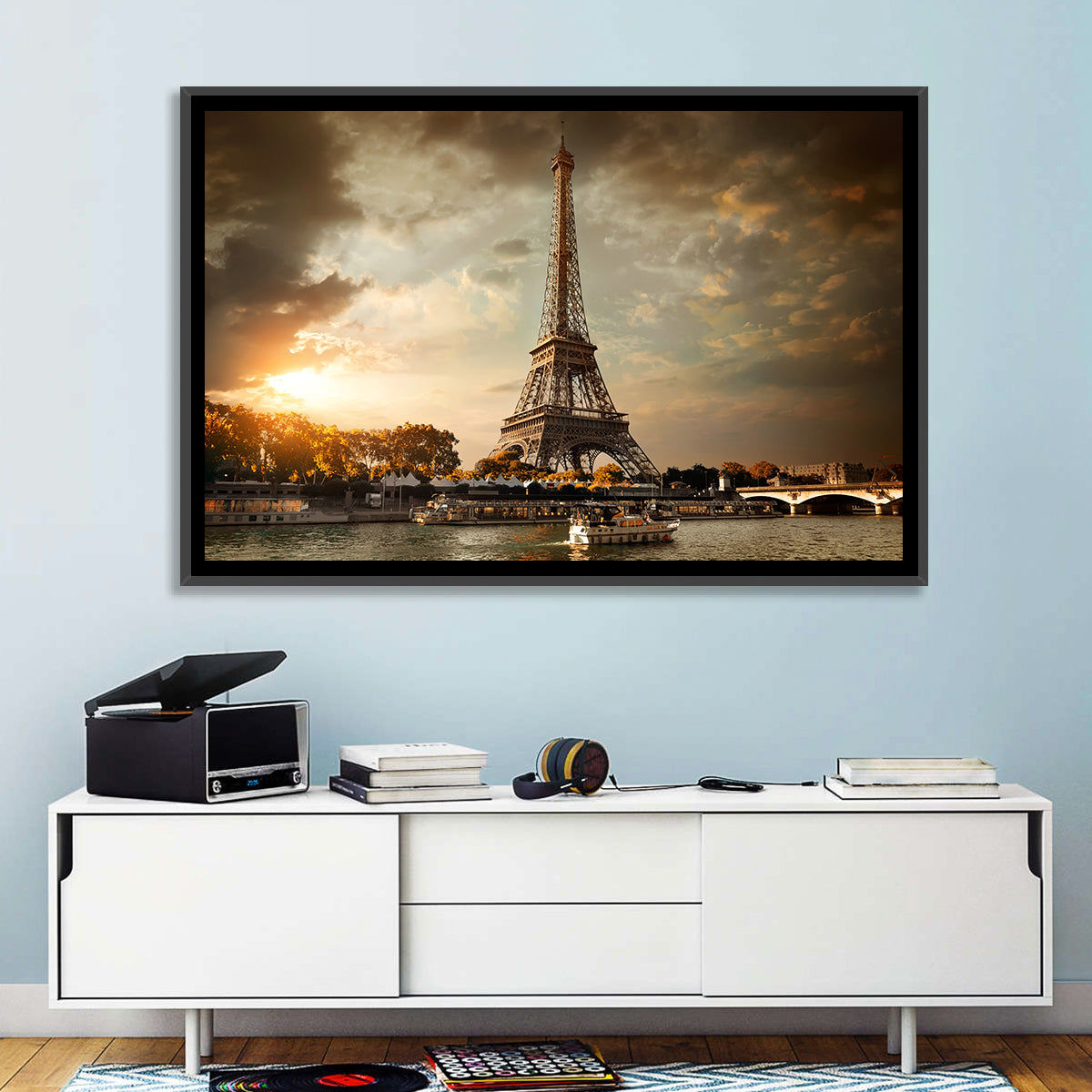 Eiffel Tower at Sunset Wall Art in a room, landscape