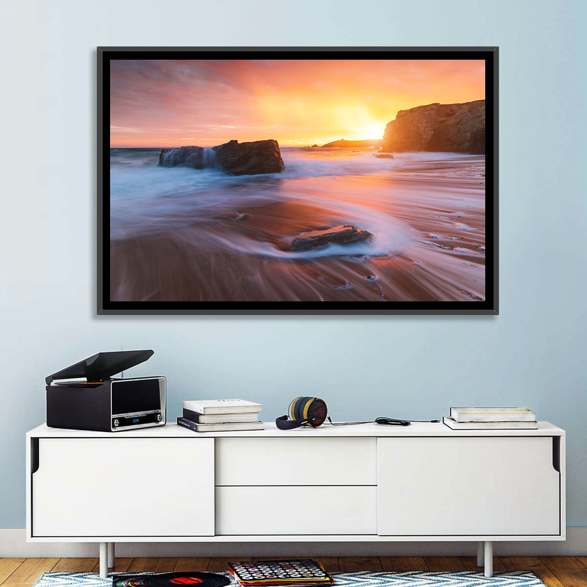 Quiberon Beach Sunset Wall Art in a room, landscape