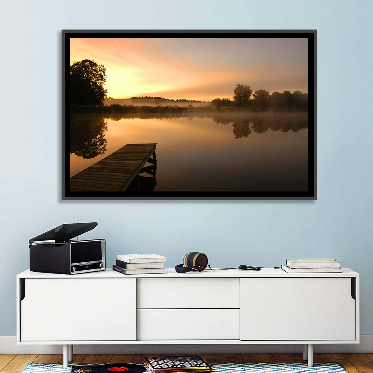 Golden Morning Pier Wall Art in a room, landscape