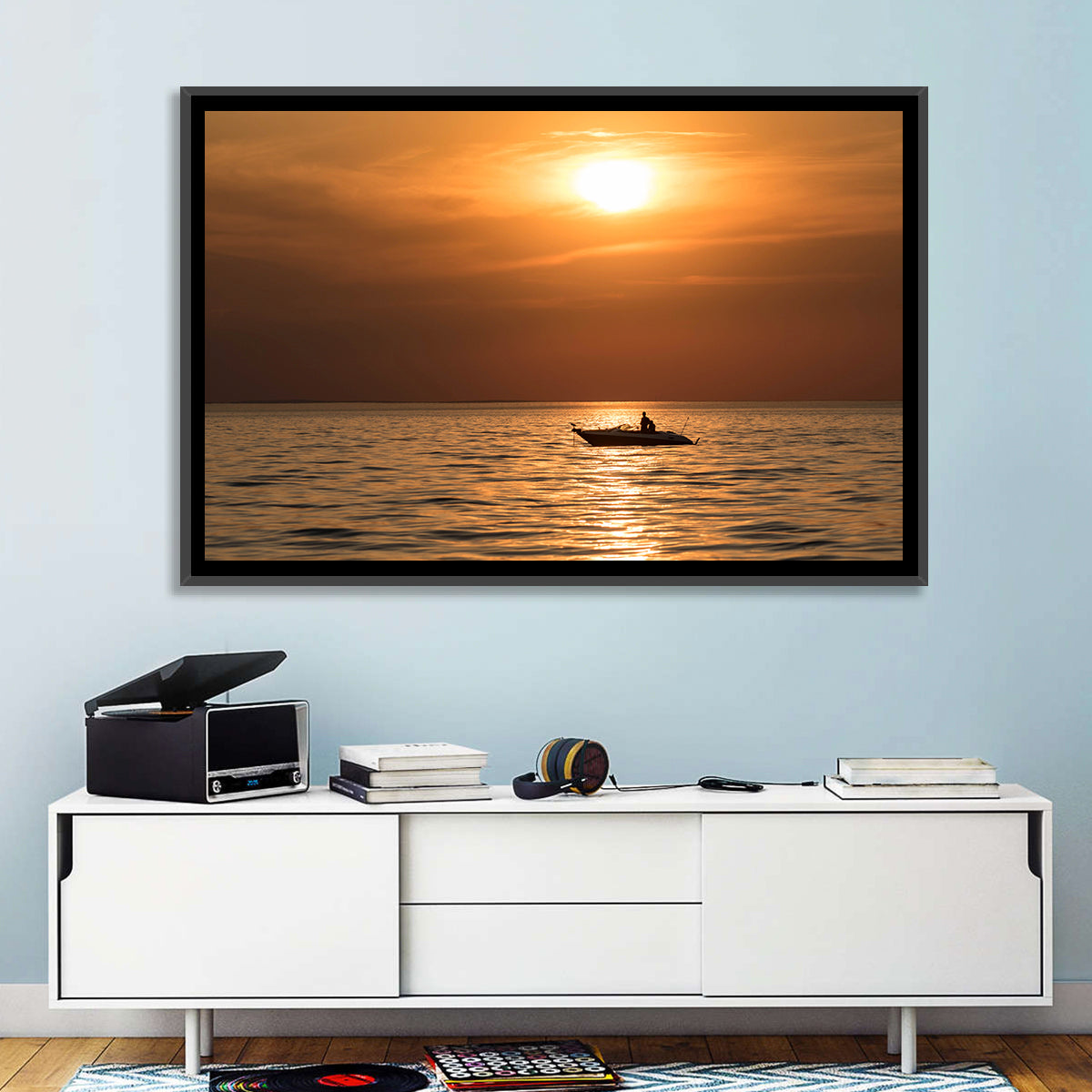 Mille Lacs Lake Sunset Wall Art in a room, landscape