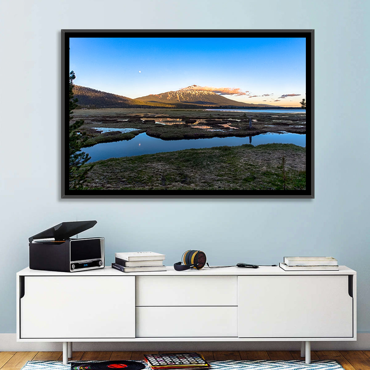Mount Bachelor Moonlit Sunset Wall Art in a room, landscape