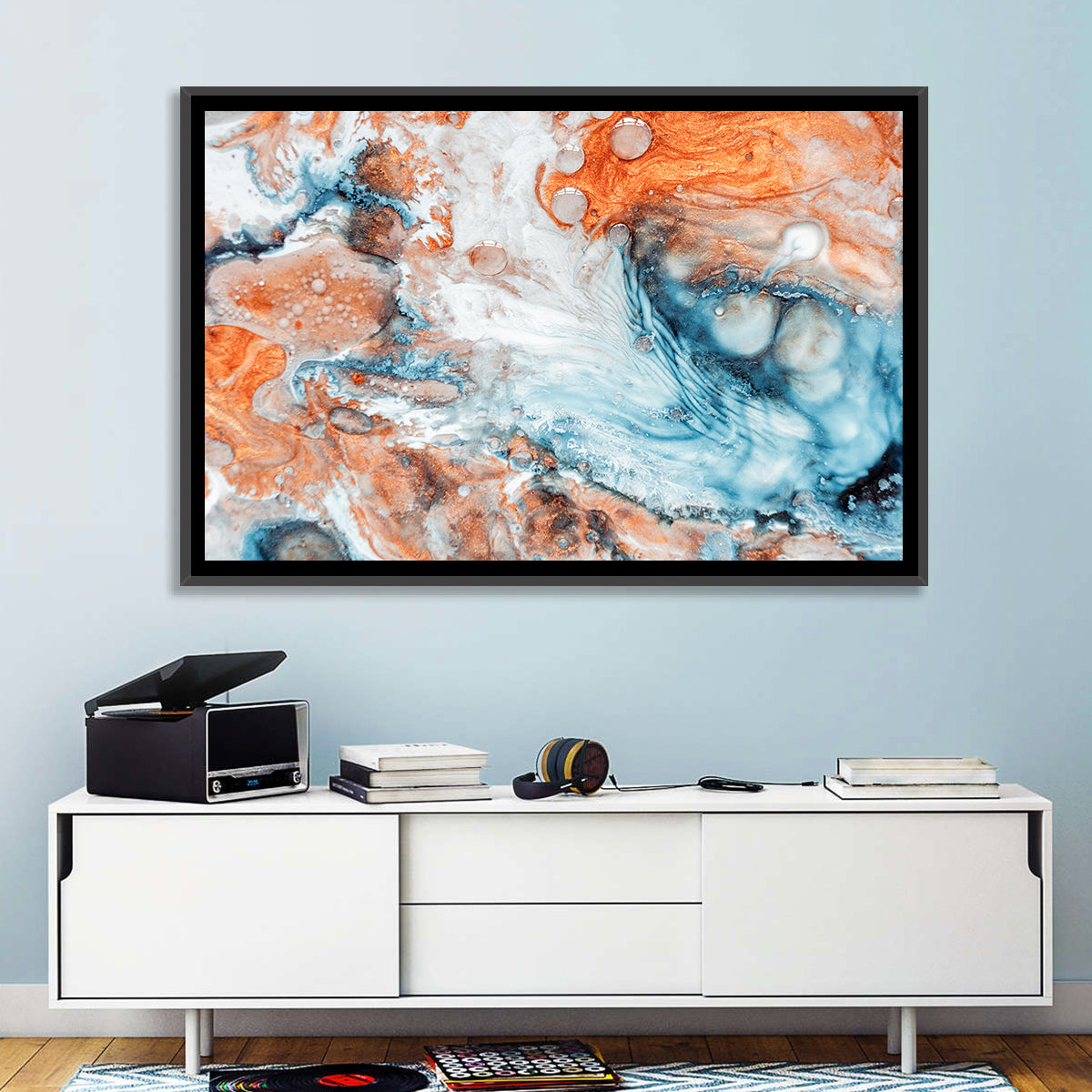 Copper Marble Fluid Abstract Wall Art in a room, landscape
