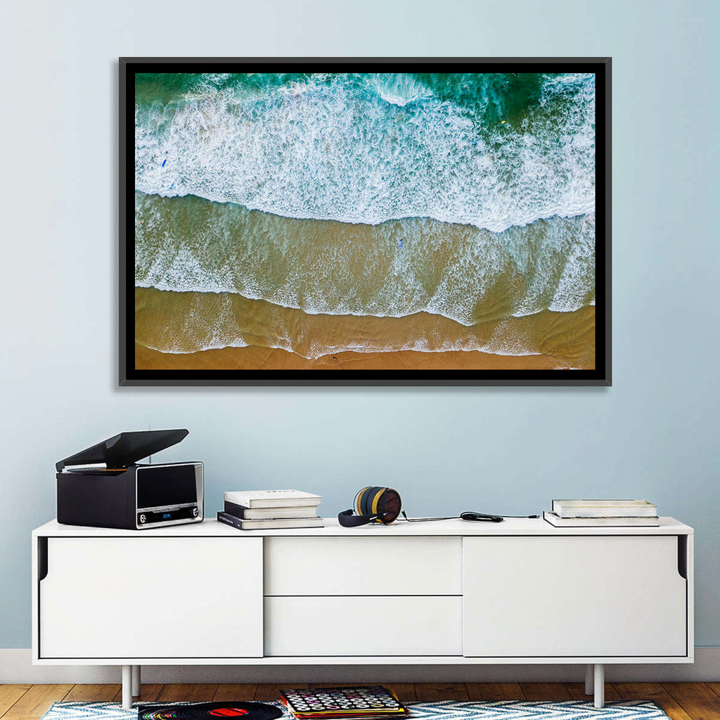 Aerial Teal Beach with Surfers Wall Art