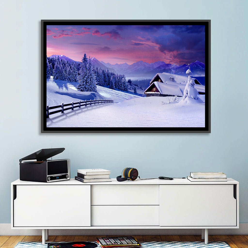 Snowy Mountain Cabin Wall Art