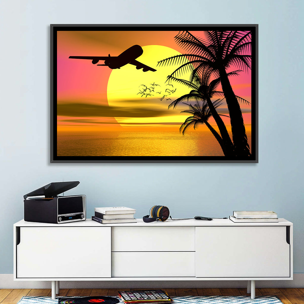 Wide-body Airplane Over Caribbean Dusk Wall Art