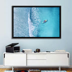 Lone Boat Over Turquoise Waves Wall Art